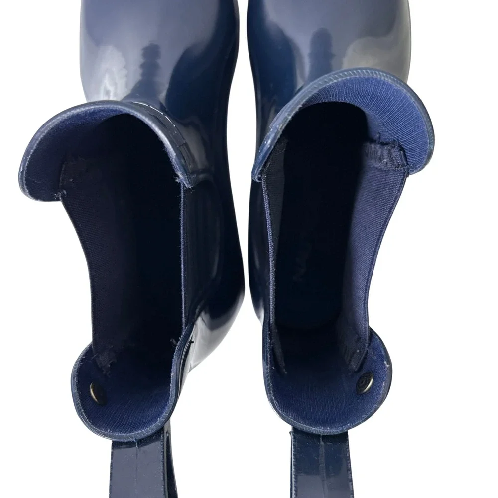 Nautica Rain Boots Women Size 7 Navy Blue Glossy Chelsea Ankle Booties‎